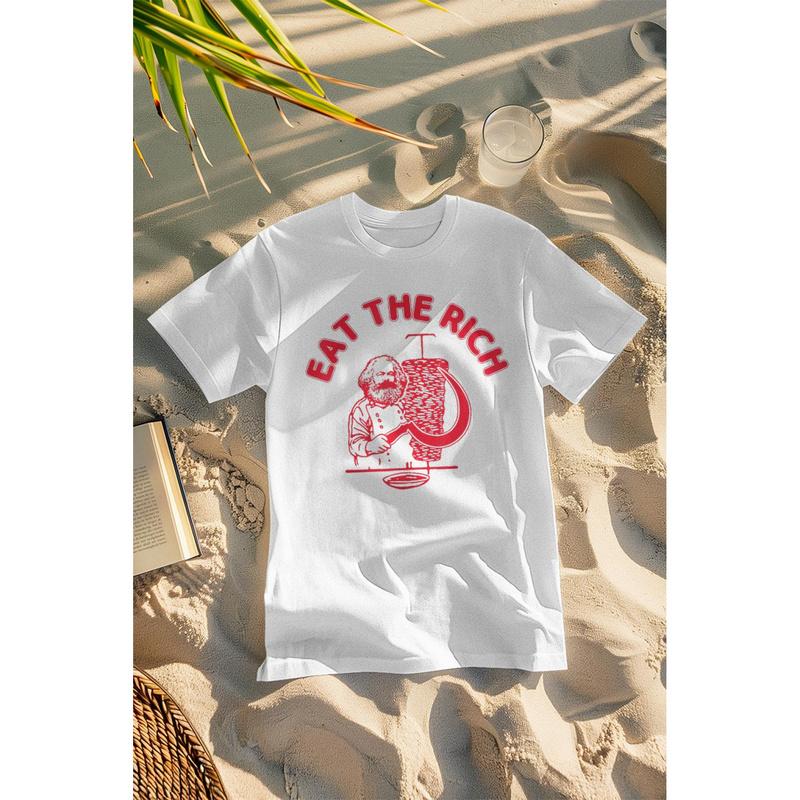 Karl Marx Eat Doner Rich Socialism T-Shirt, White Tee Unisex For Man Gift Cottoned Boy