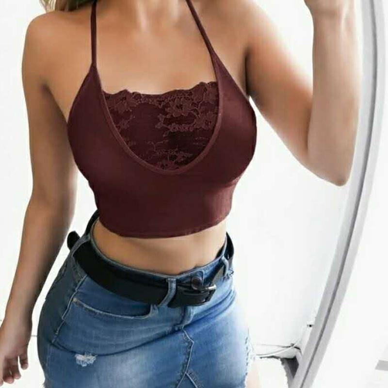 Women Fashion Strapless Lace Crop Top Halter Sexy Yoga Tops Camisole Women Tops Plus Size