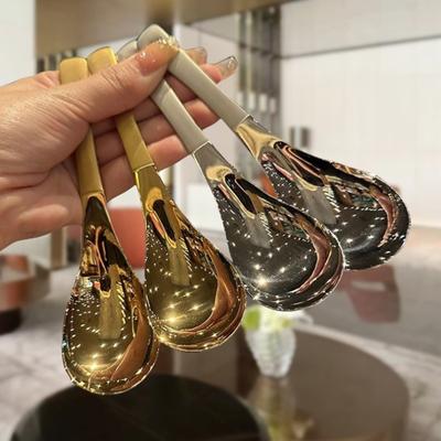 Ins нержавеющая сталь корейские суповые ложки для дома кухонный ковш емкость золото серебро зеркально полированные столовые приборы для кофейного стола посуда
