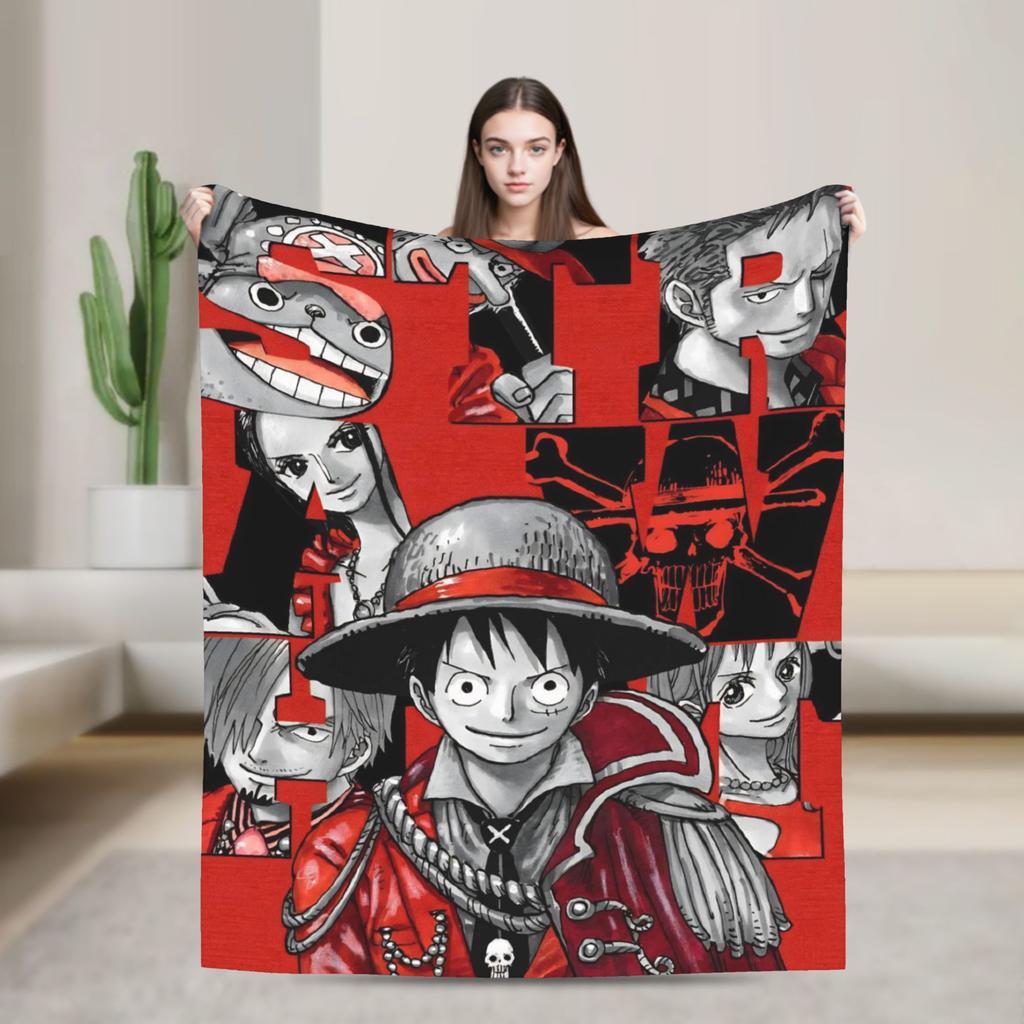 Luffy Anime Fleece Throw Blanket Luffy Zoro Sanji Blankets for Bed Car Super Soft Bedding Throws,