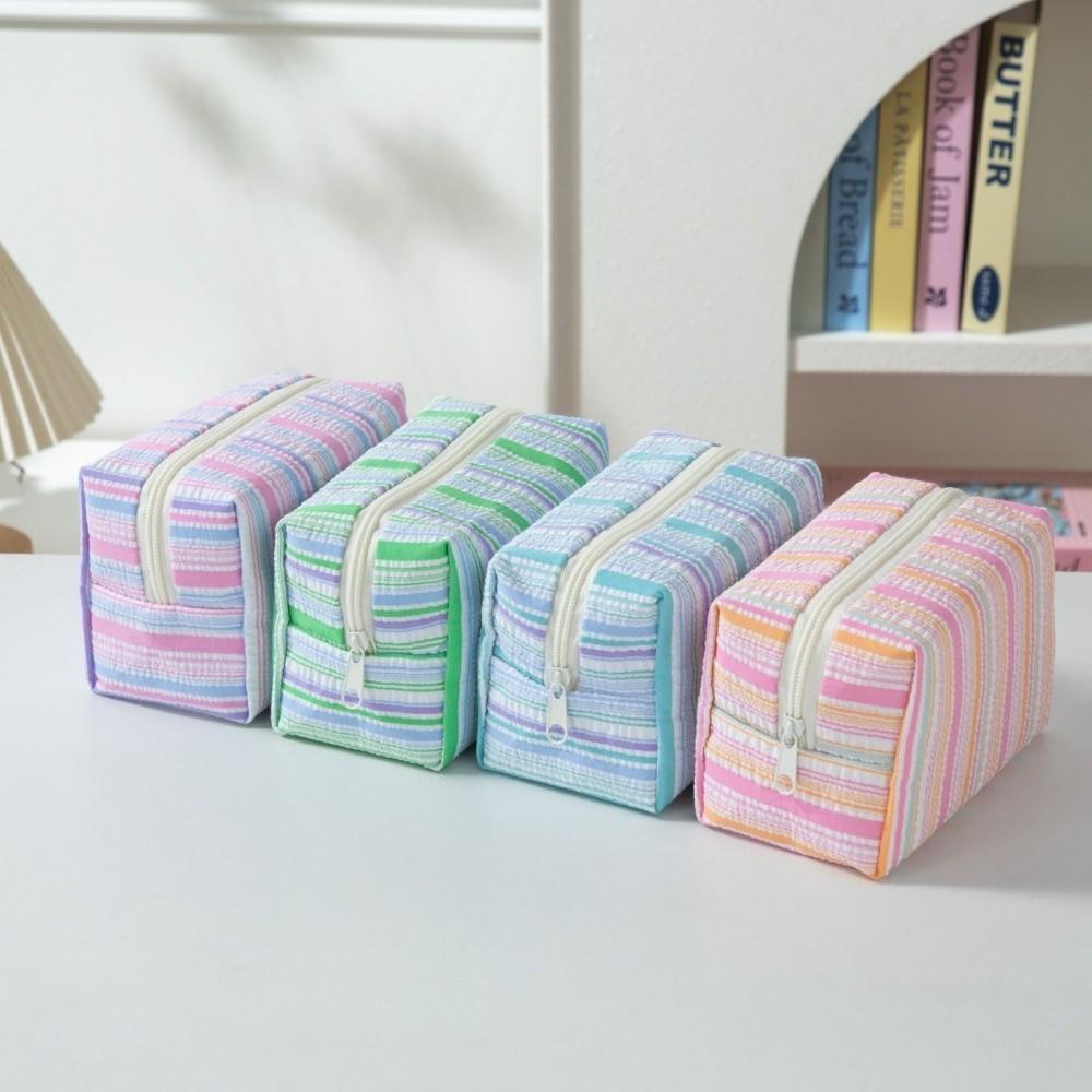 Lightweight Striped Makeup Pouch Large Capacity Travel Skincare Bag Cosmetic Bag  Girls