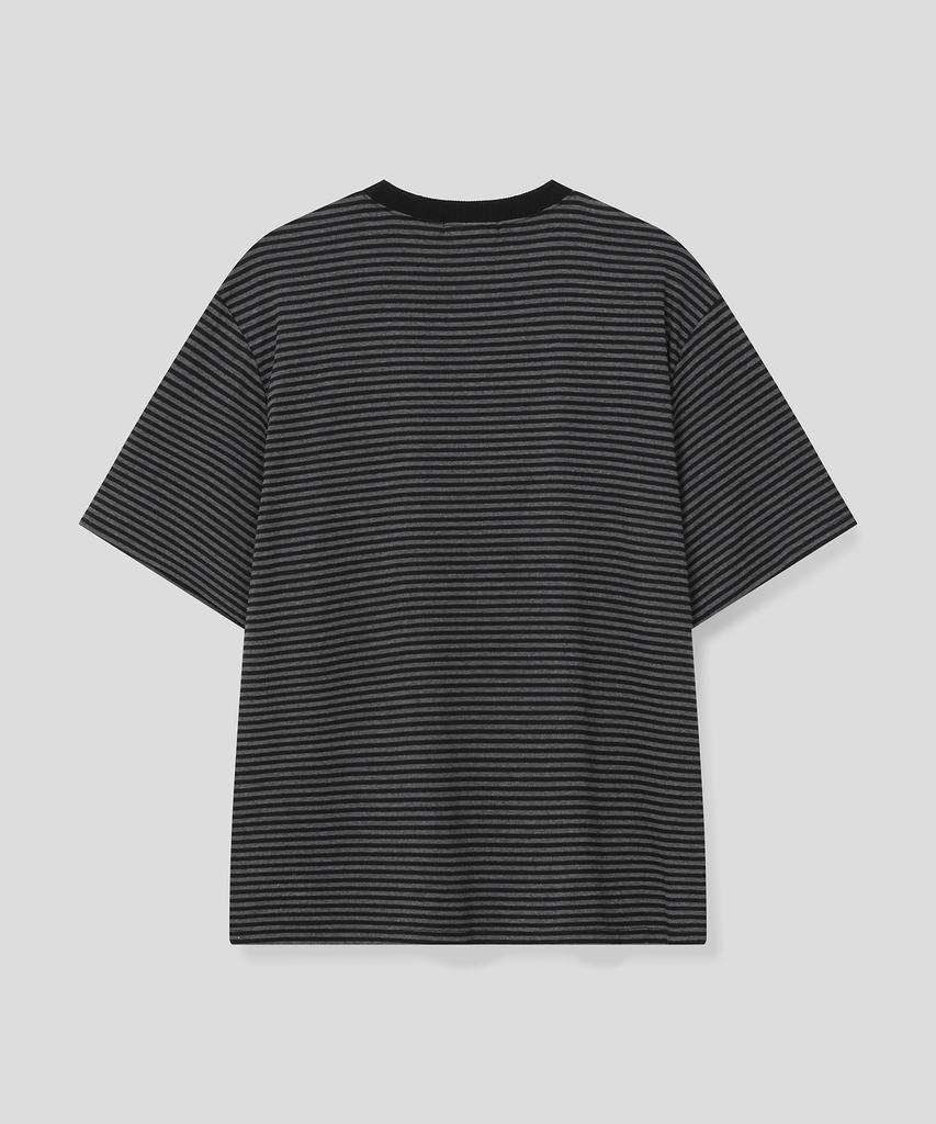 SLOW RECORD HOUSE Striped Short Sleeve T-Shirt_Black