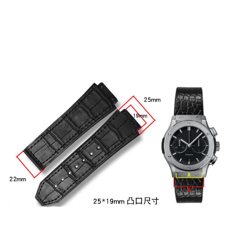 Ремешок для часов HUBLOT BIG BANG Натуральная кожа Водонепроницаемый Мужской ремешок для часов Цепочка Аксессуары для часов Браслет 25*19 мм