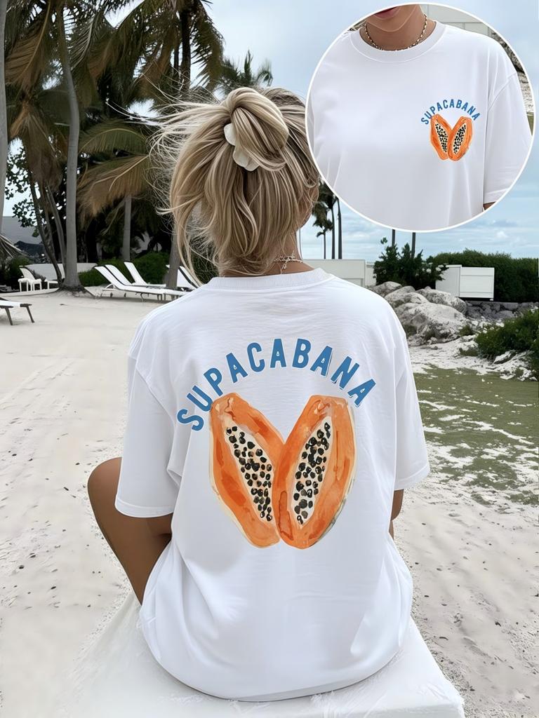 Papaya Fruit Graphic Tee Unisex Copacabana Summer Beach Print T Shirt Retro Aesthetic Harajuku Streetwear Style Top