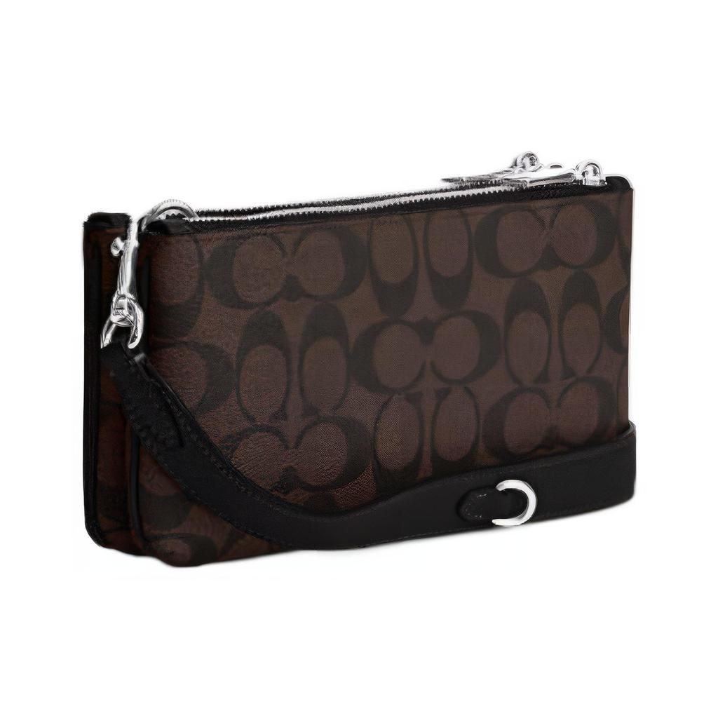 New COACH Artificial Leather Envelope Bag, Shoulder Bag, Crossbody Bag Trumpets Women's Black Brown CJ790-SVBRB