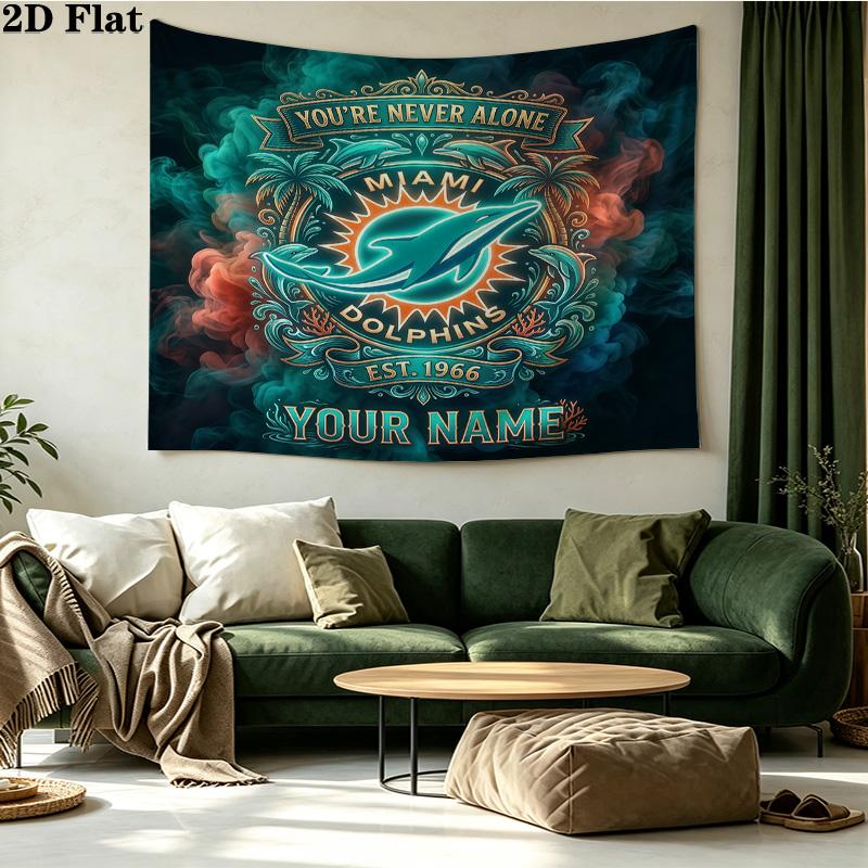 Custom Name Miami Dolphins Printed Tapestry – Wall Hanging for Bedrooms, Dorms, and Home Decor