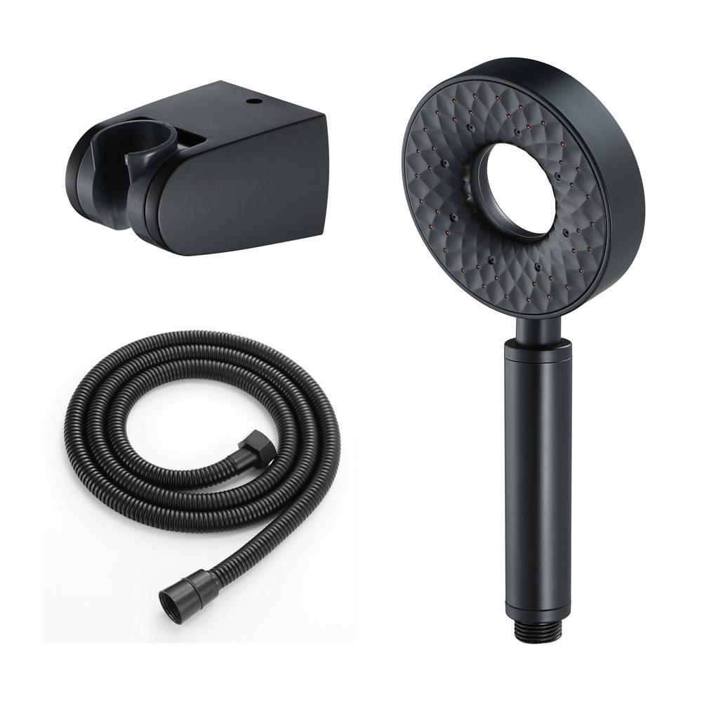 Bathroom Black Handheld Rainfall Pressurized Shower Set with Hose and Bracket