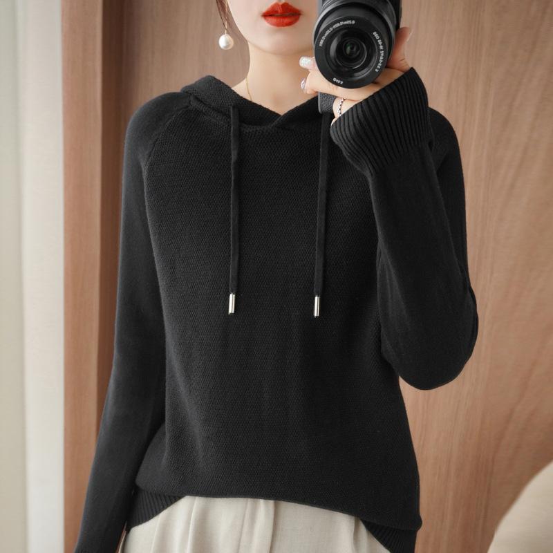 INDFS Женская мода повседневная осень-зима однотонный принт длинный рукав с капюшоном свитера