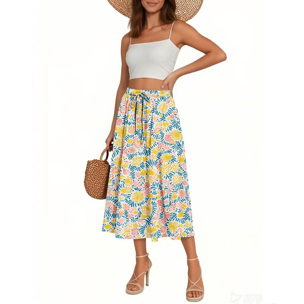 Women's Skirt Bohemian Skirt Floral Print Casual Temperament Pocket Skirt