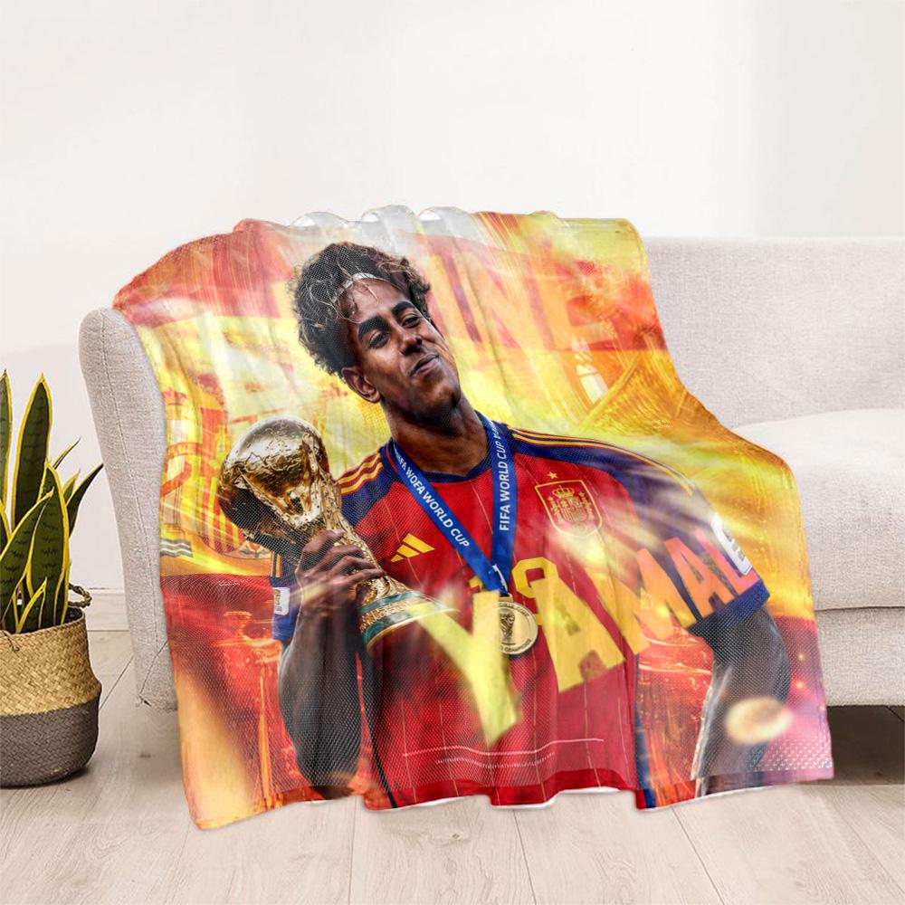 Lamine Yamal's Dynamic Football Trio Blanket Warmthful Decor Suitable for Bed Couch Office Chair All-Season Use Modern Style Gifts For Family Or Frien