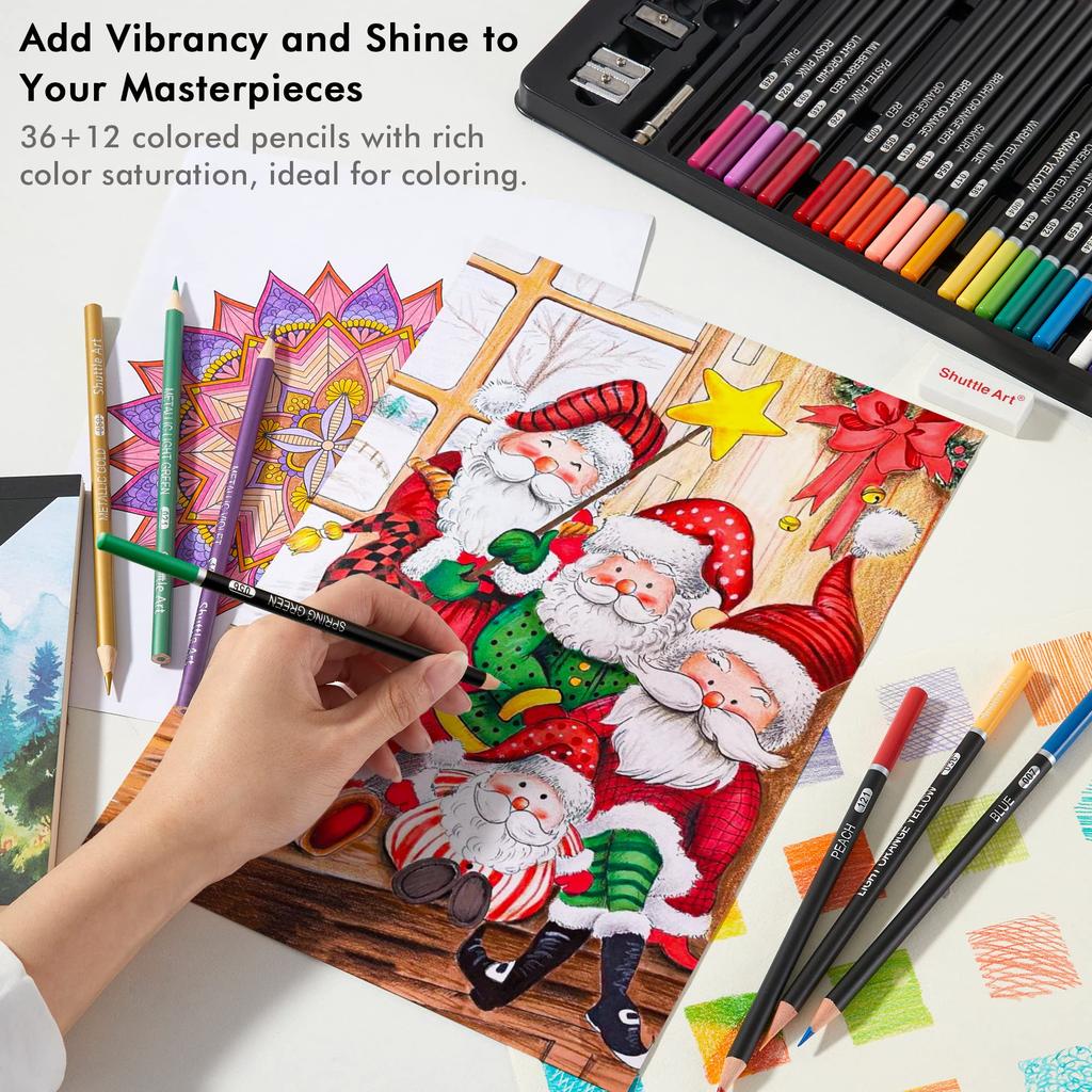 Shuttle Art Colored 123 Piece Coloring Book for Metallic Pencil Watercolor Paper Convenient For Celebration Instruction Manual Included Pencils, Set,