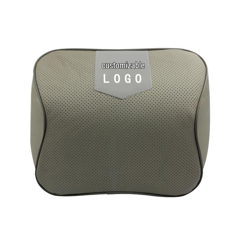 Lincoln Car Leather Neck Pillow & Lumbar Support - Customizable Logo, Memory Foam.