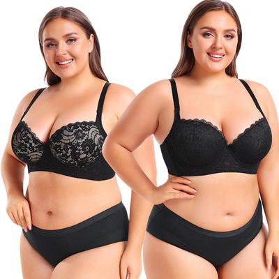 Большой комфортный бюстгальтер пуш-ап на косточках с регулируемыми кружевными бретелями