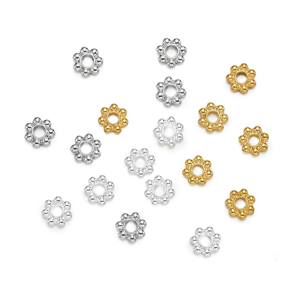100/200pcs 6mm Alloy Flower Spacer Beads Daisy Metal Jewelry Spacers for Bracelet Necklace Jewelry Making Accessories