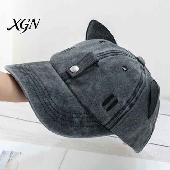 Unisex Hip Hop Cap Cat Ear Trucker Hat, Baseball with Detachable Sunglasses, Fashionable Outdoor Sun Hat Adjustable Pilot Style for Travel UV