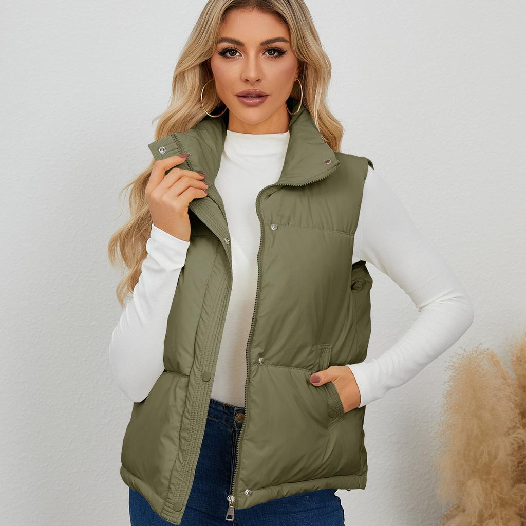 Puffer Vest for Women Lightweight Warm Stand Collar Sleeveless Puffer Jacket Women's Fall Winter Trendy Solid Zip-Up Padded Outerwear Puffy Vests