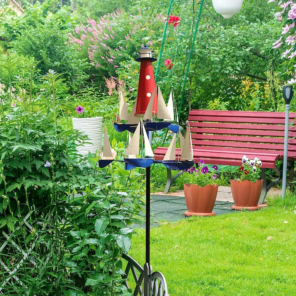 Art Wind Sculpture, Sailboat Windmills, Metal Nautical Art Garden Windmills Sailboat Wind Spinners Decor For Outdoor Backyard Garden Lawn