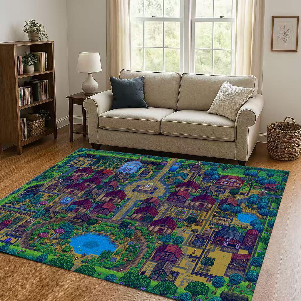 Retro Pixel Game Stardew Valley Farm Map living Room Non Slip Area Rug Soft Carpet for Bedroom Playroom Sofa,Home Decor Doormat
