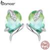 BAMOER Серьги-гвоздики из серебра 925 пробы, винтажные, с зелеными стразами, длинные, в виде змеи, с платиновым покрытием BSE731