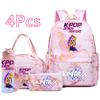 4Pcs/set Cartoon K-Pop Printed Backpack Handbag Pencil Case with 750Ml Water Bottler for Teenager Boy Girl Schoolbag Large Capacity Bookbag Mochila