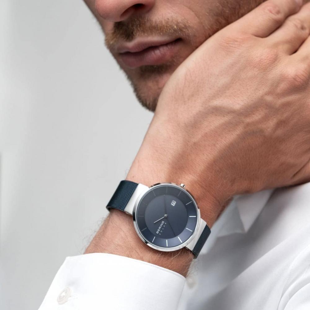 BERING Мужские аналоговые солнечные часы с ремешком из нержавеющей стали и сапфировым стеклом 14639-307 Обычный импортный продукт 3 года внутренней гарантии Сапфир