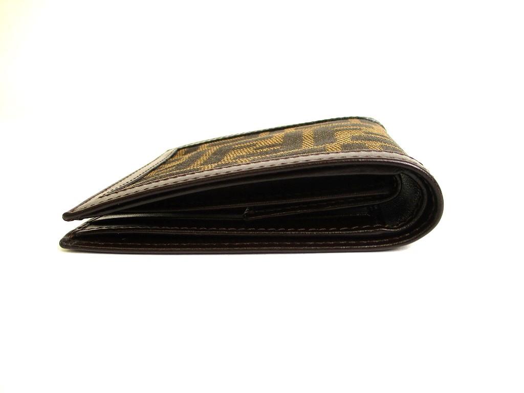Authentic FENDI Zucca Dark Brown Canvas Leather Bifold Wallet Compact Wallet #9778 Open box