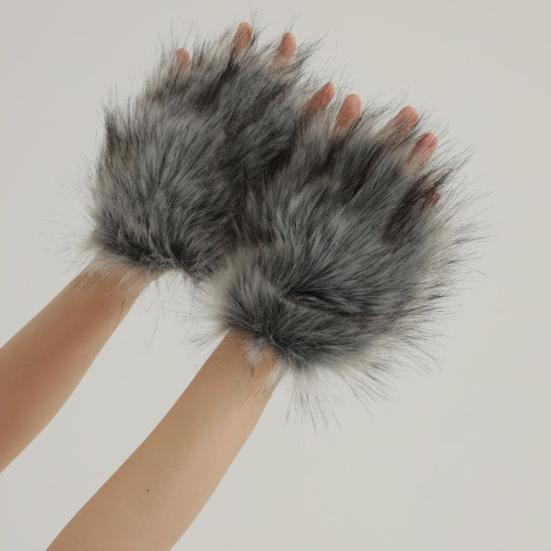 Wolf Paw Gloves Fingerless Warm Fuzzy Gloves Animal Cosplay Hand Paws Faux Fur Gloves for Halloween Christmas Dress-Up Party Costume