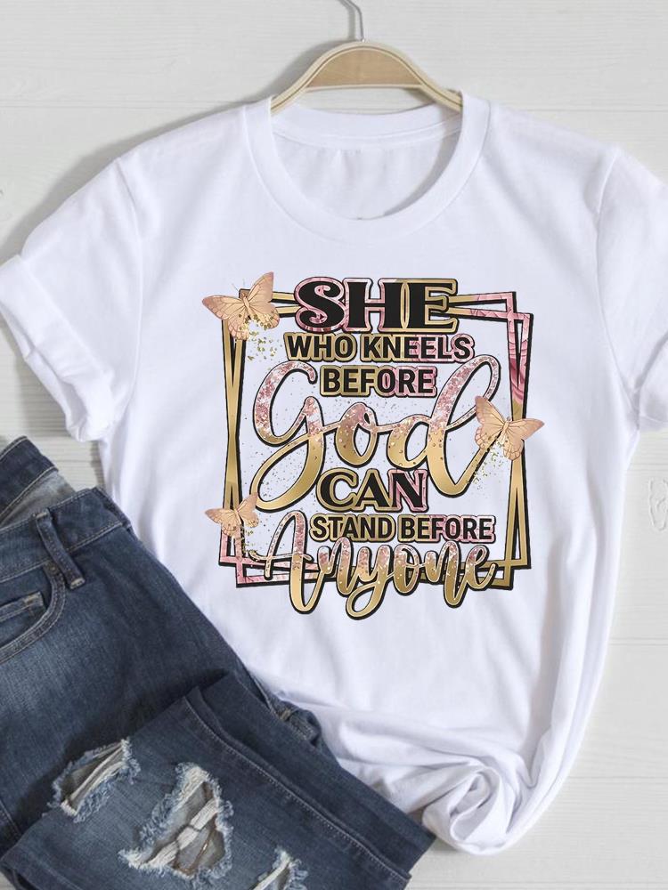 (Asian Size) Women Tee Top Flower Letter Lovely Trend Style Clothing Casual Short Sleeve Fashion Print Lady Tshirt Female Graphic T-shirts