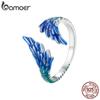 925 Sterling Silver Blue Enamel Feather Opening Ring Guardian Wing Adjustable Ring for Women Fine Jewelry