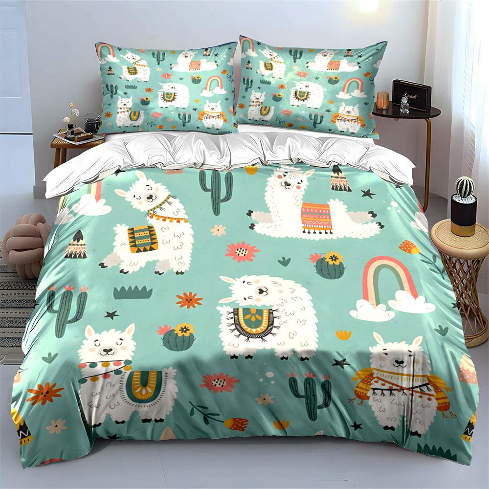 Llama and Cactus Bedding Set Bedding Duvet Cover Set Duvet Cover Pillowcases (1 * Duvet Cover 2 * Pillowcases, without duvet insert)