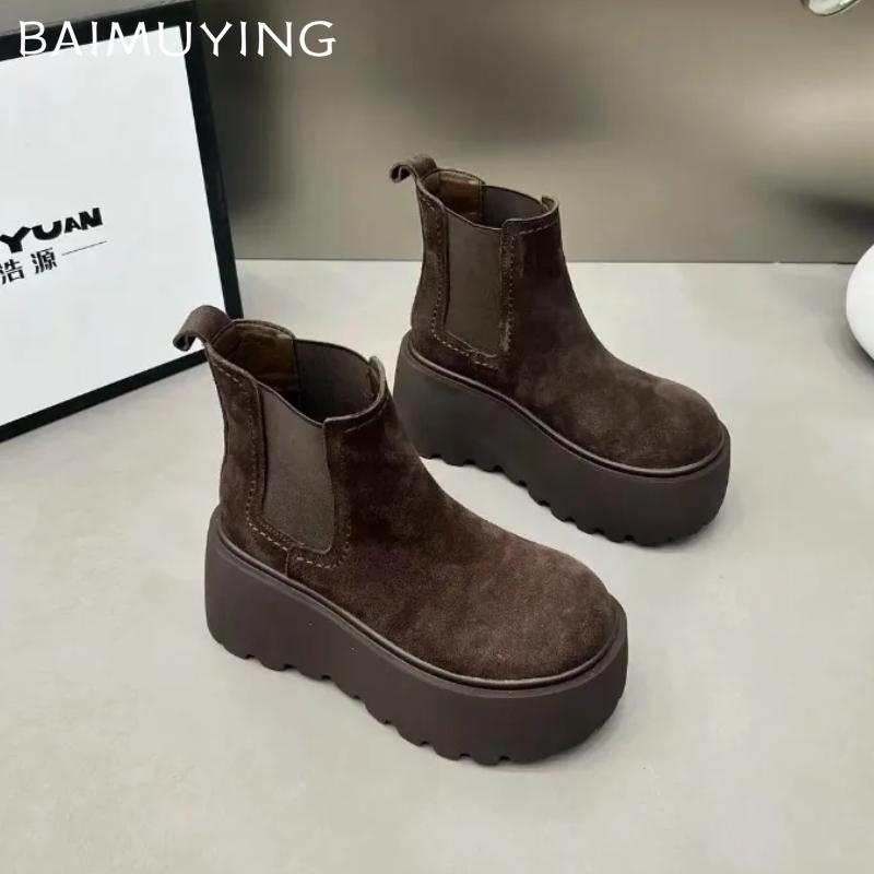 Ботильоны на платформе для снега для женщин, замшевые туфли на плоской подошве, женская обувь 2024 года, тренд, готика, зима, новая классика, мода, мотоциклетные ботинки для женщин