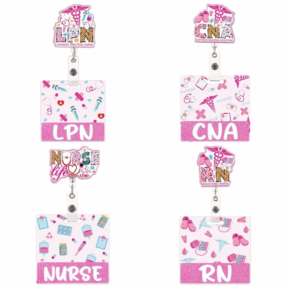 Pink Glitter Retractable ID Holder Alligator Clip Name Cards Holders Identification Tags