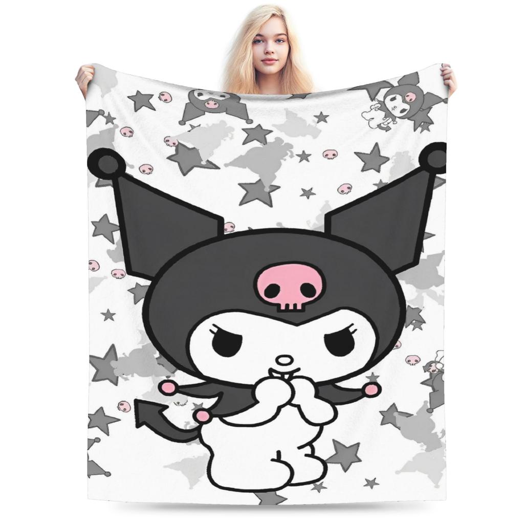 Cartoon Cool Cute Kuromi Fleece Throw Blanket  Blanket for Home Outdoor Super Soft Bed Rug
