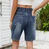 Women's Fashionable Solid Color Pocket Workwear Denim Casual Five Quarter Shorts