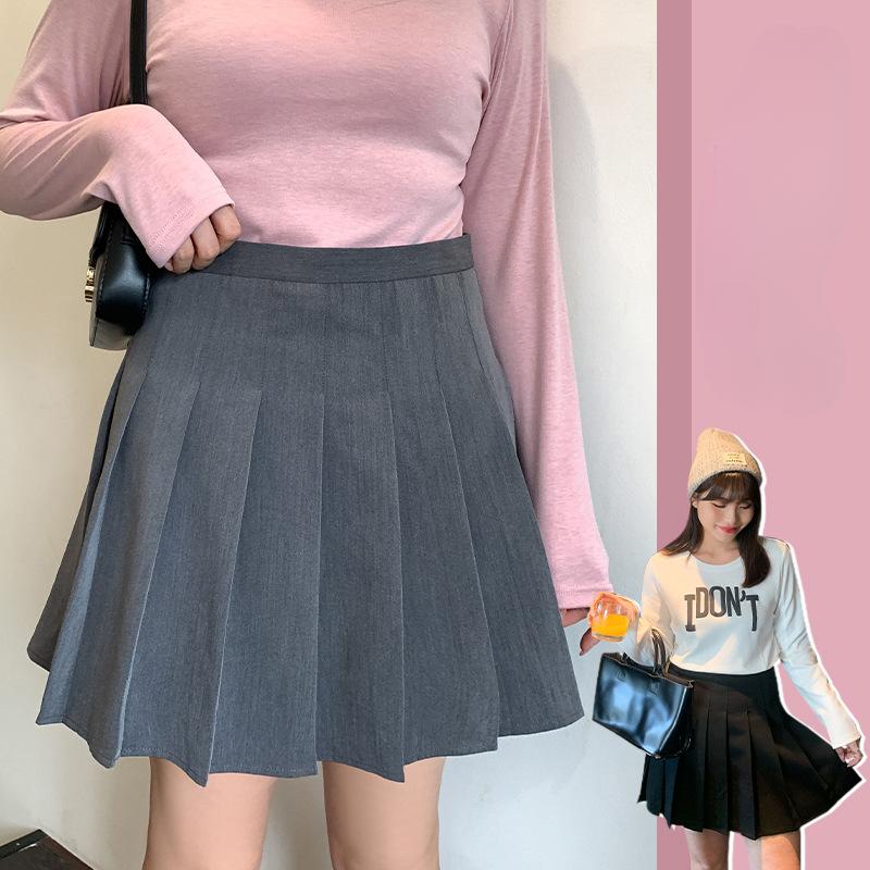 Весенне-осенняя женская классическая плиссированная юбка больших размеров с высокой талией, короткая юбка с лямкой на шее