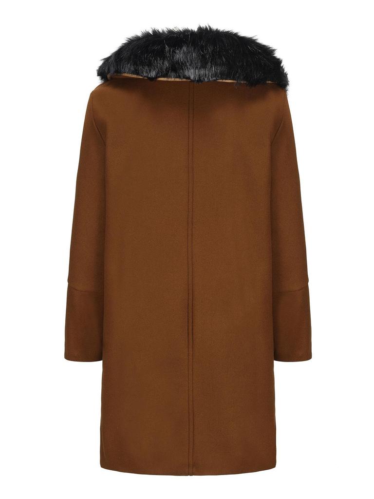 Мужское двубортное шерстяное пальто с большим меховым воротником