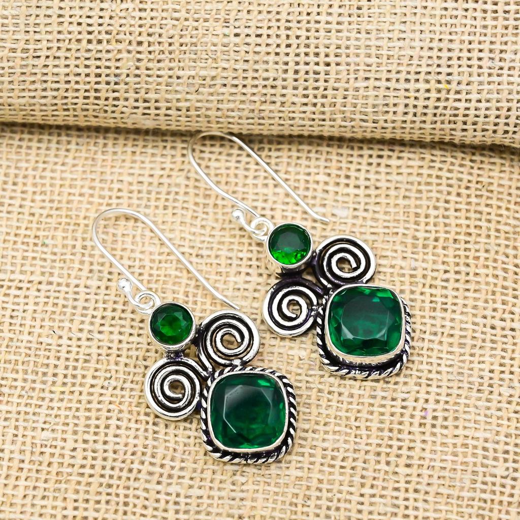 Серьги ручной работы с драгоценными камнями из хромдиопсида, серьги из чистого серебра 925 пробы, серьги с уникальным дизайном