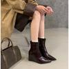 Slope Heel High Heel Short Boots 2025 New Autumn and Winter Pointed Elastic Thin Boots Black Retro Versatile Martin Boots Women