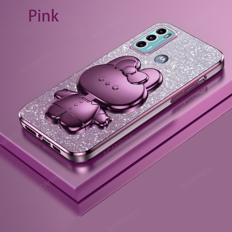 Милый 3D Кролик Макияж Зеркало Подставка Покрытие Чехол Для Motorola Moto G60 G50 G30 G20 G10 G82 G72 G62 G52 G42 G32 G22 Защитный Чехол