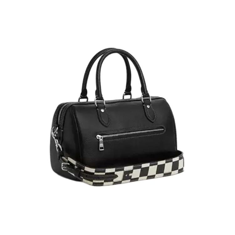 Coach Rowan 25 Checkered Print Design Leather And Canvas Tote Shoulder Crossbody Bag Medium Women bags Black CR102-SVA16