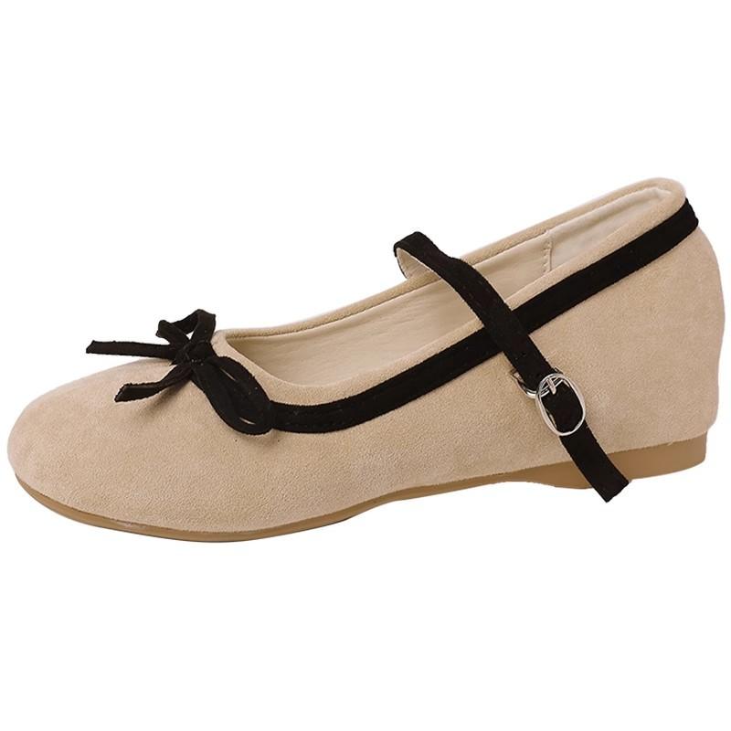 Женские туфли Мэри Джейн с французским розовым бантом весна-осень 2025 года, новые балетки с пряжкой из одного слова, увеличивающие рост изнутри