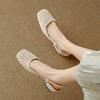 Microfiber Weaving Summer Size 41 Med Heels Slingback Party Shoes Women Square Toe Gladiator Hollow Out Pumps
