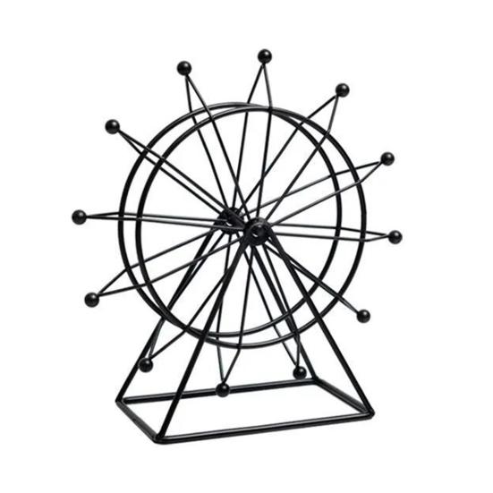 Sky Wheel Ornament with LED Light Rotatable Iron Wire Ferris Wheel Model Metal Figurine Home Office Desktop Decoration