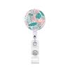 Flower Print Badge Holder Retractable Badge Holder Rotating ABS Badge Holder with Metal Clip for Nurse Doctor Student