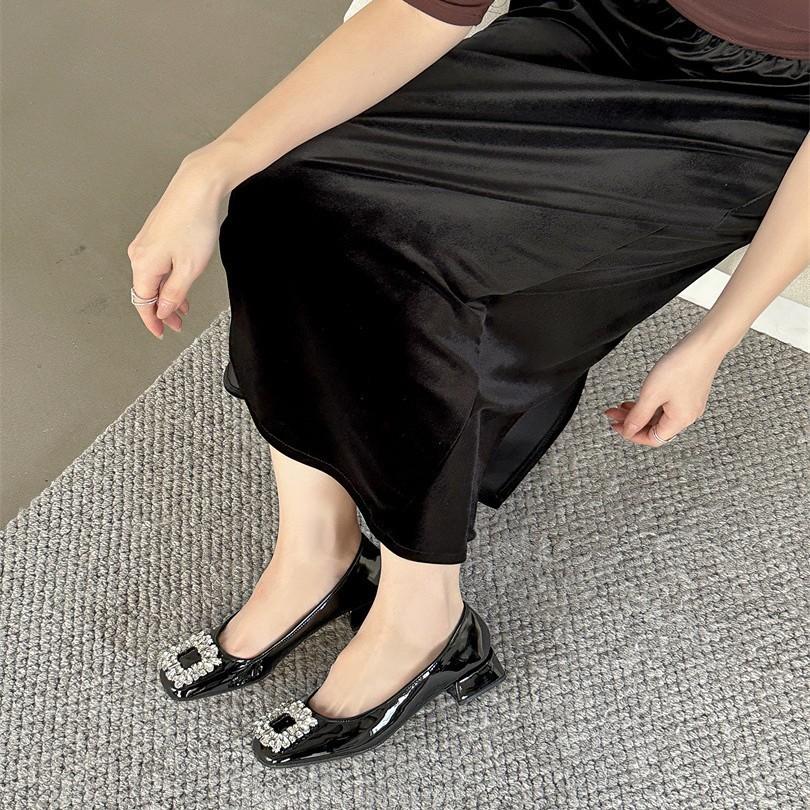Temperament Rhinestone Square Buckle Single Shoes Fairy Shoes 2025 Korean Version Inner Height Increase One Pedal Commuter Shoes