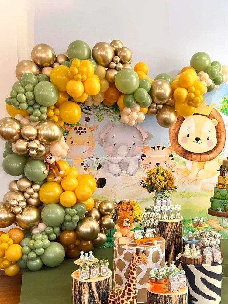 1 комплект, Сафари Парк Джунгли Набор Арки из Шаров и Цветов Тропическая Тематика Принадлежности для Вечеринки День Рождения Свадьба Выпускной Золотой Белый Декор