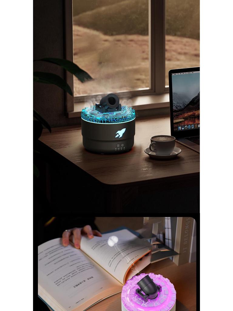 2024 Аромадиффузор и увлажнитель с цветной имитацией пламени и кольцами дыма