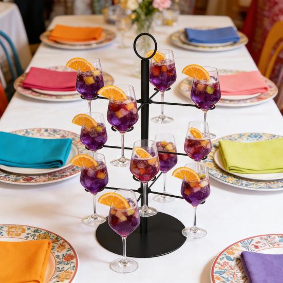 Champagne Tower 3 Tier 12 Brackets Cocktail Tree Stand Metal Wine Glass Display Holder Party Bar Wedding Cocktails Martini Margarita Wine Drinks Stand