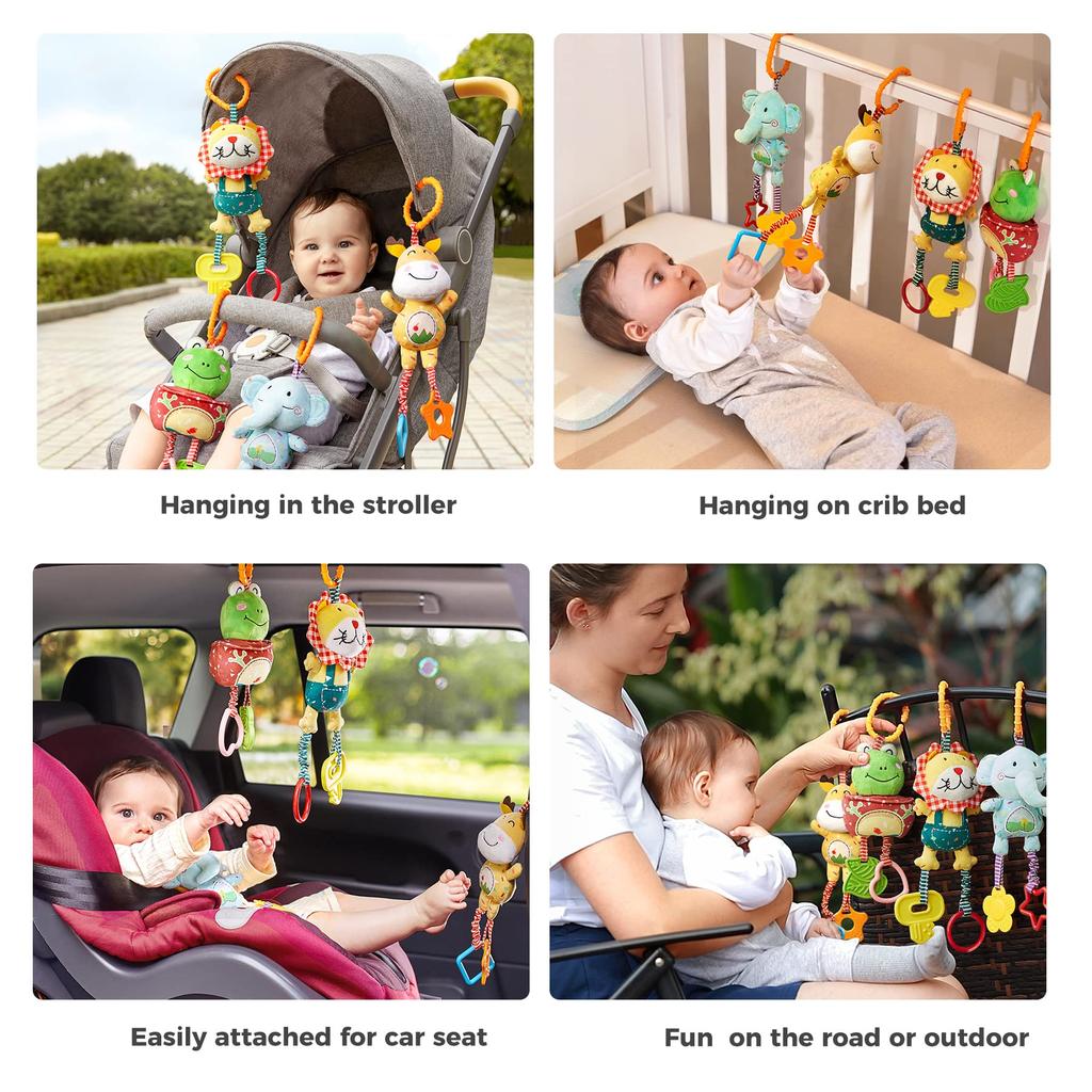 TUMAMA Baby Toys for Months Handbell Baby Rattle Soft Plush Early Development Stroller Toys Infant Newborn Birthday Gift 4 Pack 0/3/6/9/12