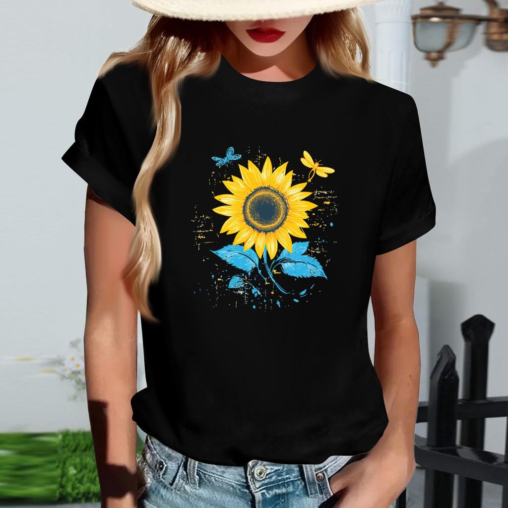 Женская модная футболка с круглым вырезом, повседневная, с ретро-принтом, с короткими рукавами